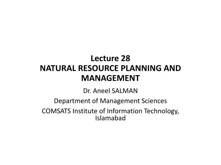 lecture 28 natural resource planning and management