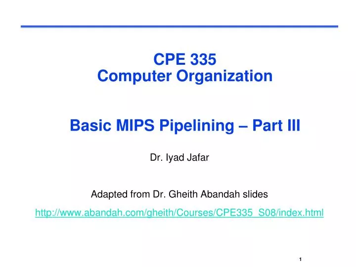 cpe 335 computer organization basic mips pipelining part iii