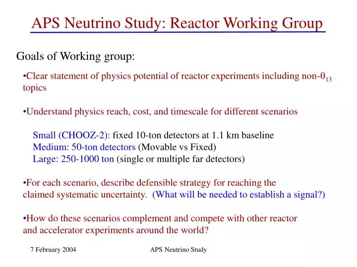 aps neutrino study reactor working group