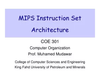 MIPS Instruction Set Architecture