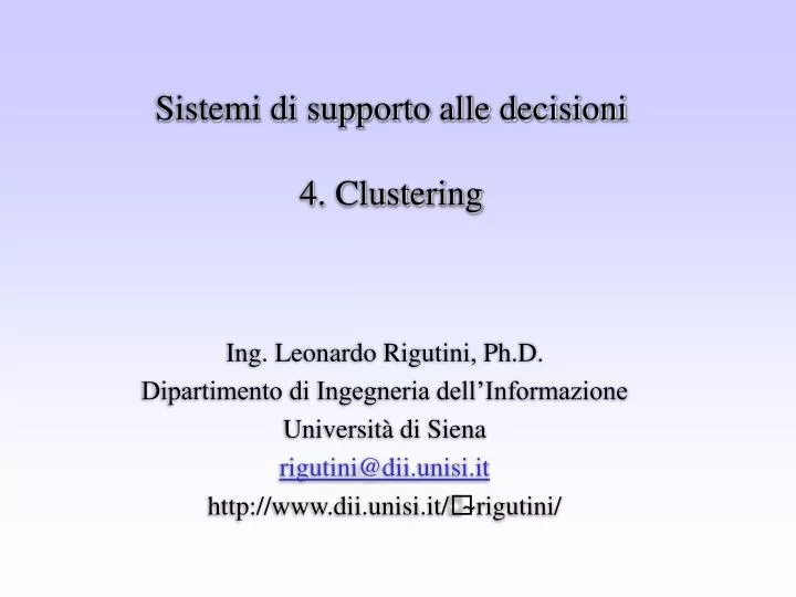 sistemi di supporto alle decisioni 4 clustering