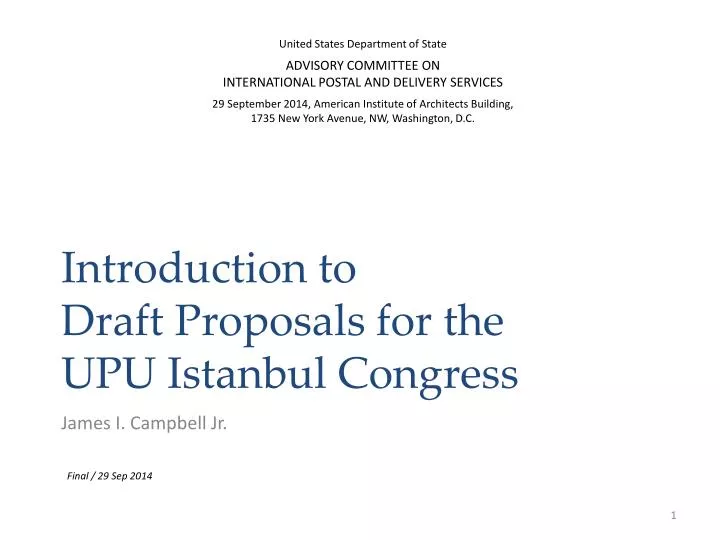 introduction to draft proposals for the upu istanbul congress