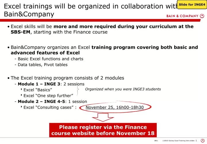 excel trainings will be organized in collaboration with bain company