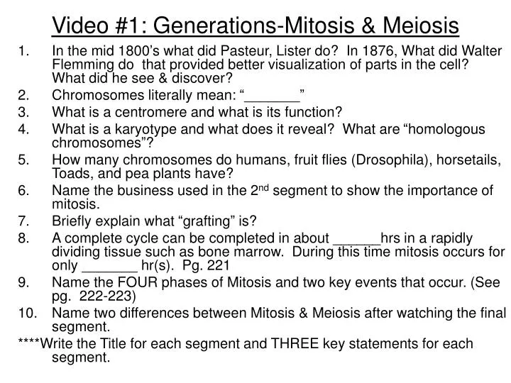 video 1 generations mitosis meiosis