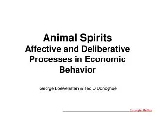 Animal Spirits Affective and Deliberative Processes in Economic Behavior
