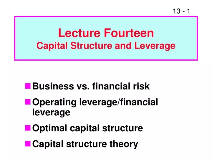 lecture fourteen capital structure and leverage
