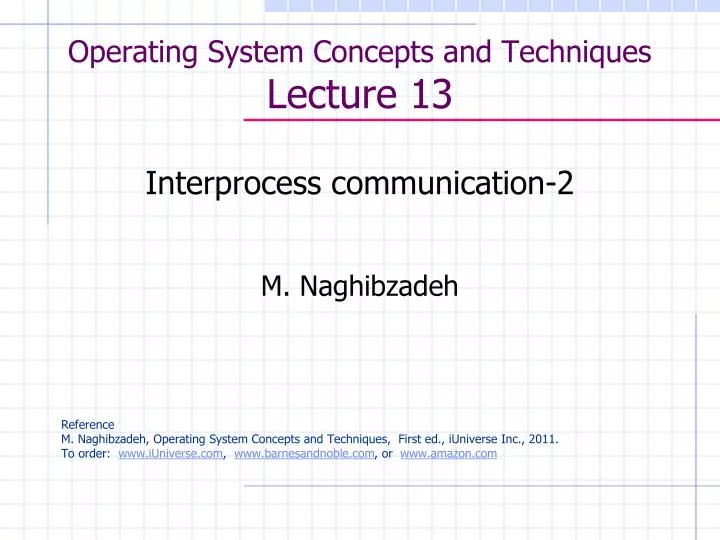 operating system concepts and techniques lecture 13
