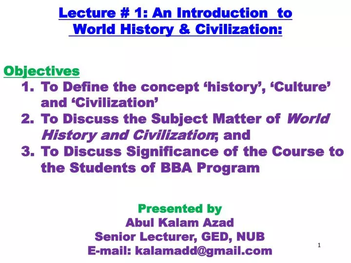 lecture 1 an introduction to world history civilization