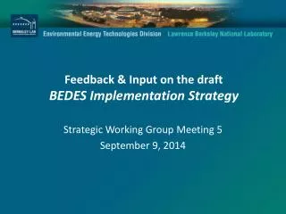 Feedback &amp; Input on the draft BEDES Implementation Strategy