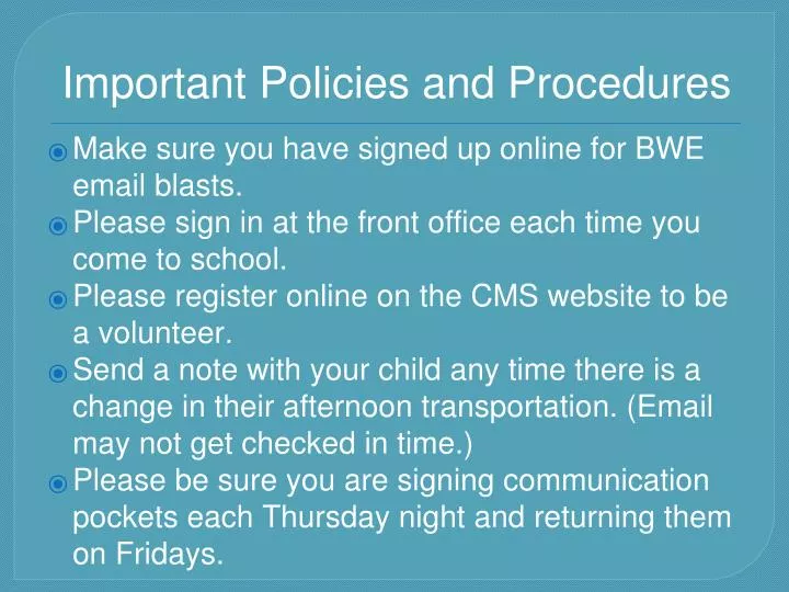 important policies and procedures