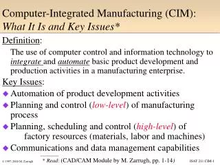 Computer-Integrated Manufacturing (CIM): What It Is and Key Issues*
