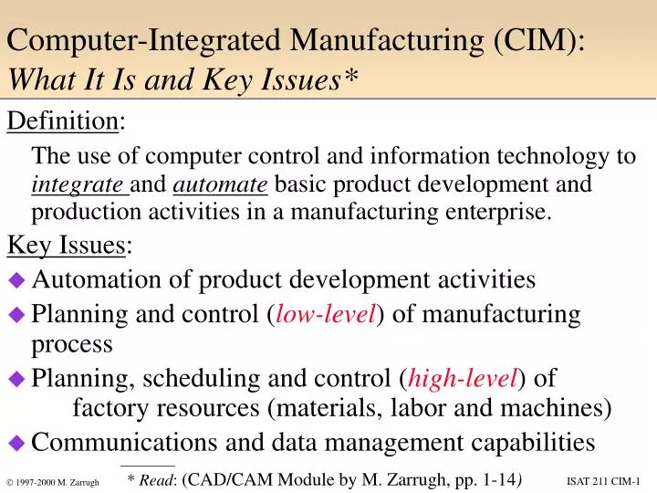 computer integrated manufacturing cim what it is and key issues