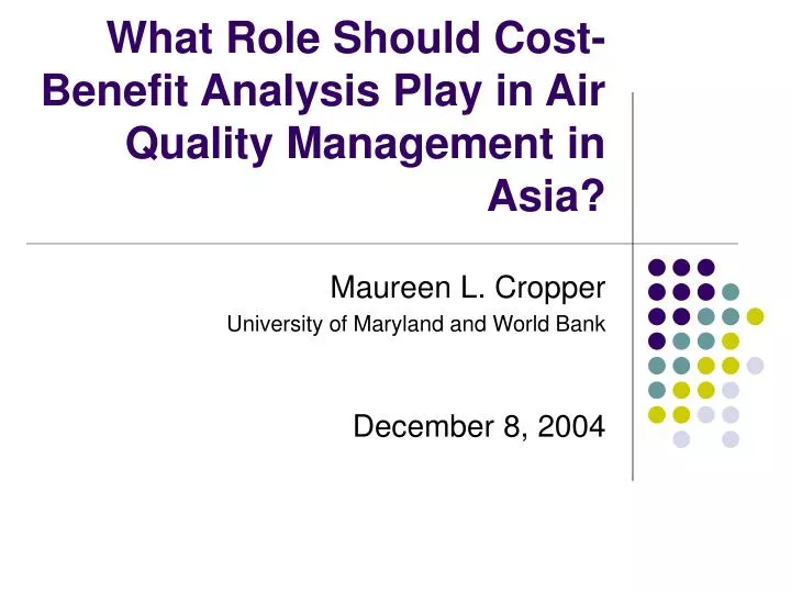 what role should cost benefit analysis play in air quality management in asia