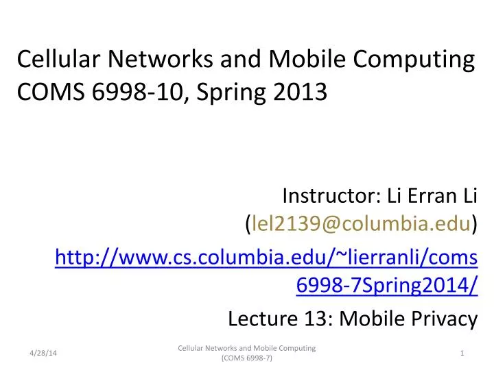 cellular networks and mobile computing coms 6998 10 spring 2013