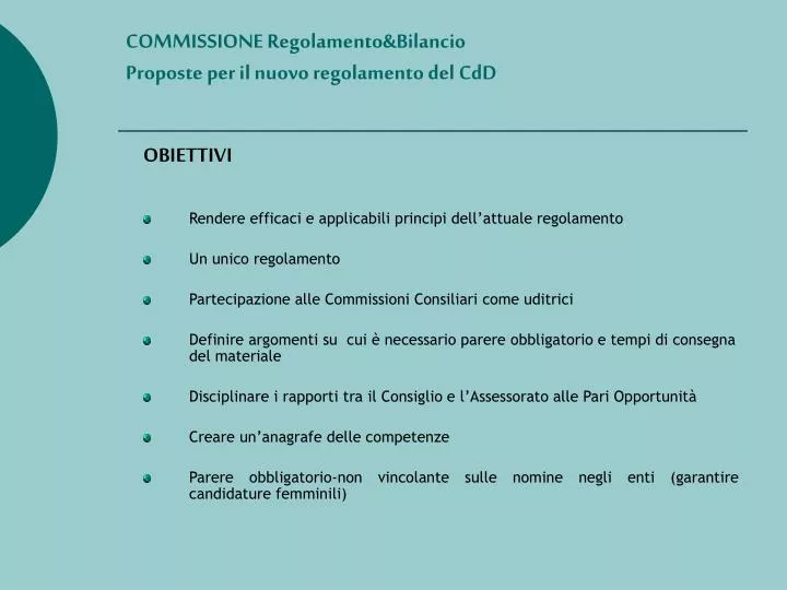 commissione regolamento bilancio proposte per il nuovo regolamento del cdd