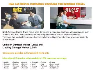 HMA CAR RENTAL INSURANCE COVERAGE FOR BUSINESS TRAVEL