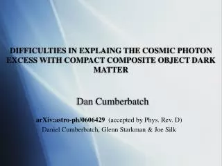 DIFFICULTIES IN EXPLAING THE COSMIC PHOTON EXCESS WITH COMPACT COMPOSITE OBJECT DARK MATTER