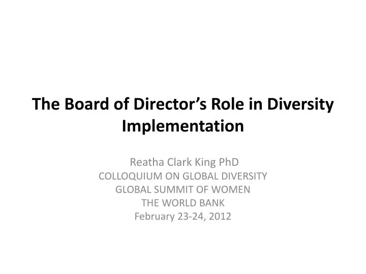 the board of director s role in diversity implementation
