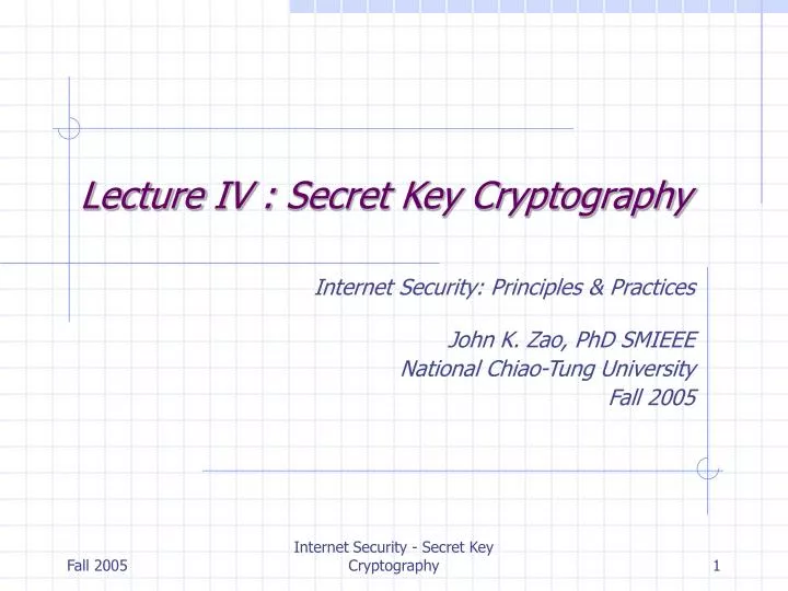 lecture iv secret key cryptography