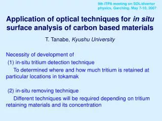 Necessity of development of (1) in-situ tritium detection technique