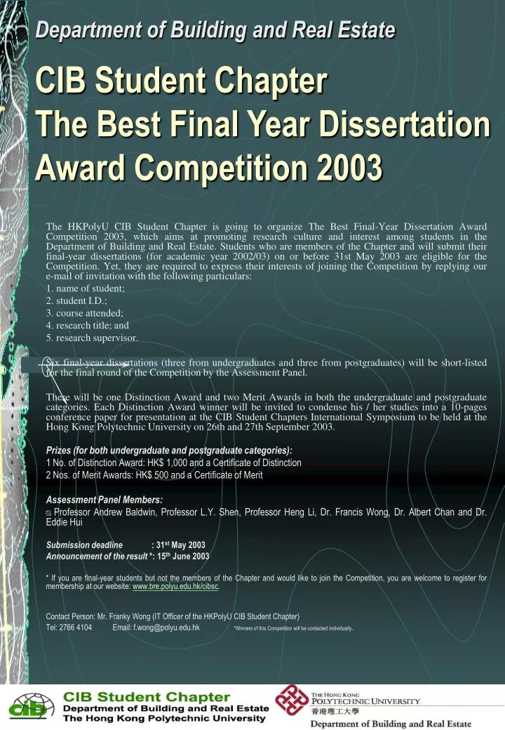 cib student chapter the best final year dissertation award competition 2003