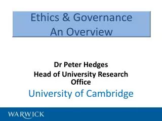 Ethics &amp; Governance An Overview