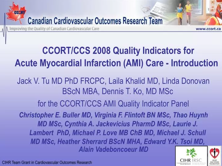 ccort ccs 2008 quality indicators for acute myocardial infarction ami care introduction