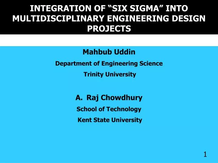 integration of six sigma into multidisciplinary engineering design projects