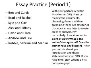 Essay Practice (Period 1)