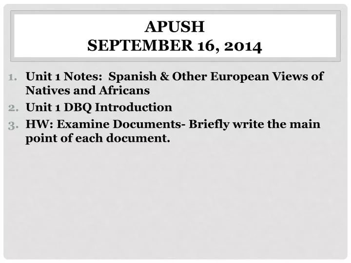 apush september 16 2014