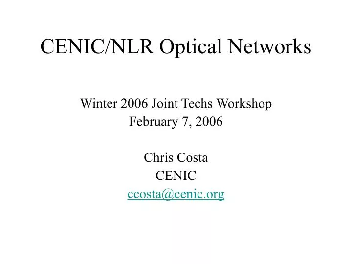 cenic nlr optical networks