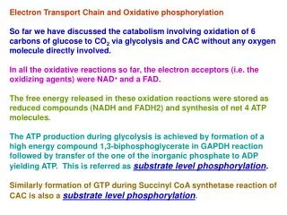 Electron Transport Chain and Oxidative phosphorylation