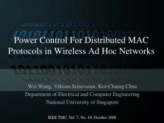 Power Control For Distributed MAC Protocols in Wireless Ad Hoc Networks