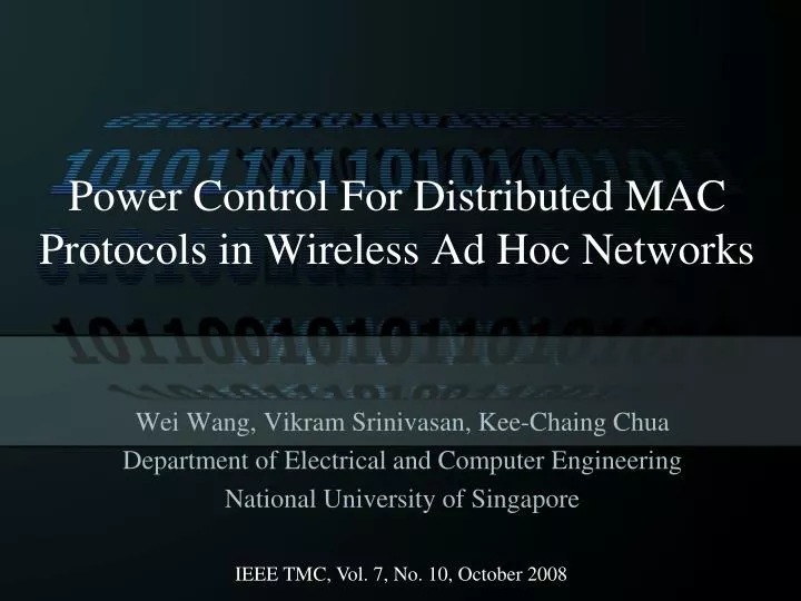 power control for distributed mac protocols in wireless ad hoc networks
