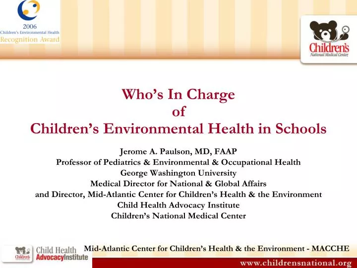 who s in charge of children s environmental health in schools