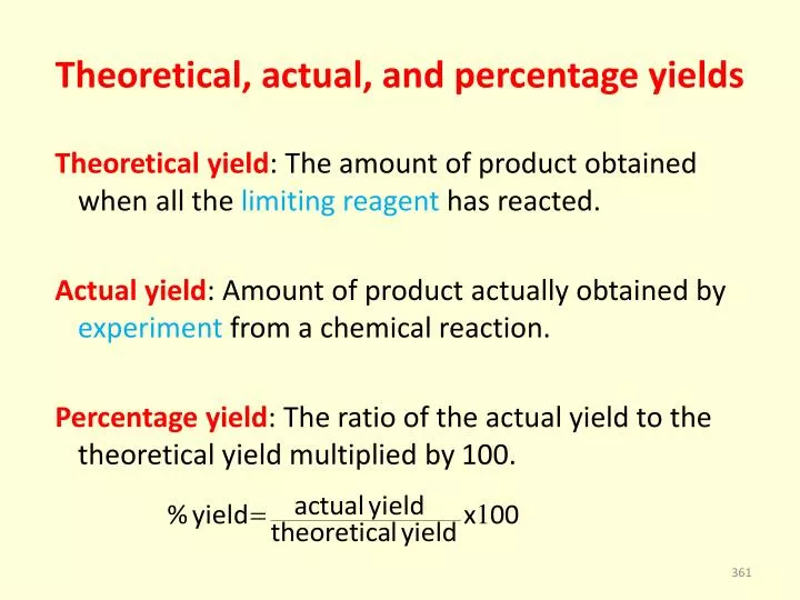 theoretical actual and percentage yields