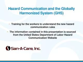 Hazard Communication and the Globally Harmonized System (GHS)
