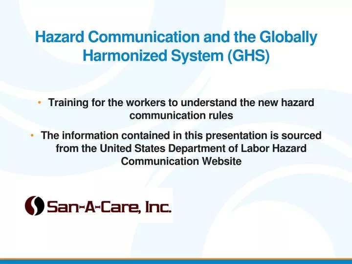hazard communication and the globally harmonized system ghs