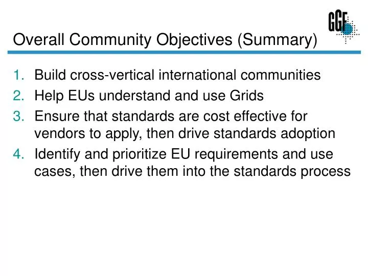 overall community objectives summary
