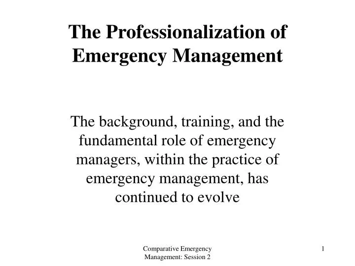 the professionalization of emergency management