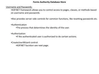 Forms Authority Database Store