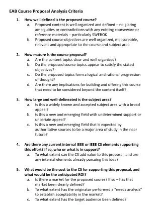 EAB Course Proposal Analysis Criteria