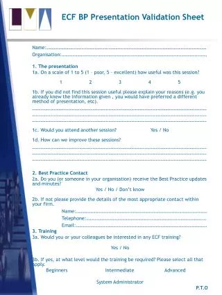 ECF BP Presentation Validation Sheet