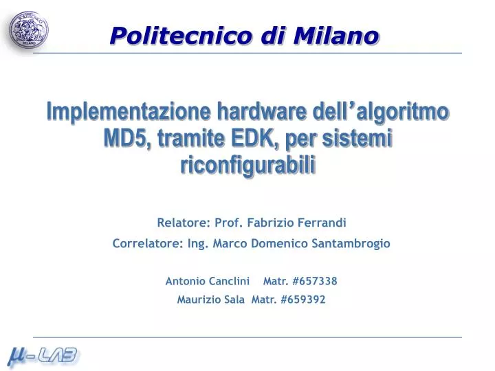 implementazione hardware dell algoritmo md5 tramite edk per sistemi riconfigurabili