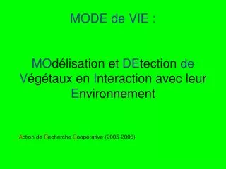 mode de vie mo d lisation et de tection de v g taux en i nteraction avec leur e nvironnement