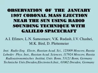 Background Coronal mass ejections of the 1997 (January, February, May)