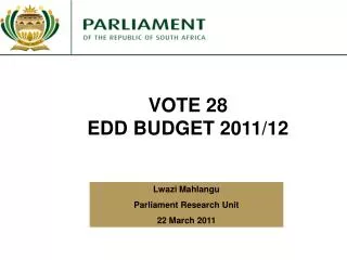 VOTE 28 EDD BUDGET 2011/12