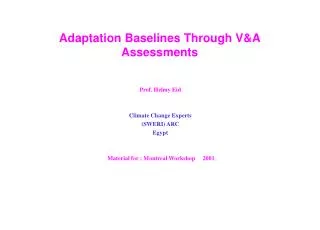 Adaptation Baselines Through V&amp;A Assessments