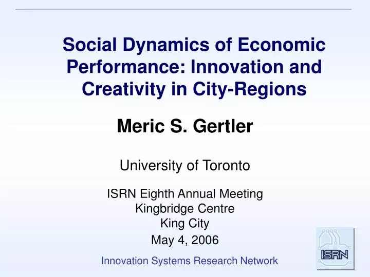 social dynamics of economic performance innovation and creativity in city regions