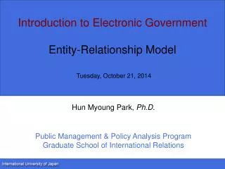 Introduction to Electronic Government Entity-Relationship Model Tuesday, October 21, 2014